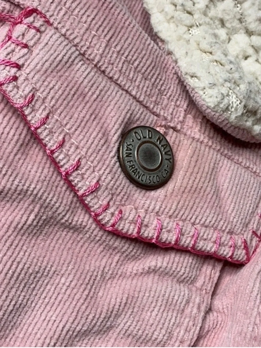 Upcycled Pink Corduroy Sherpa Kids Jacket with Sequin Butterfly
